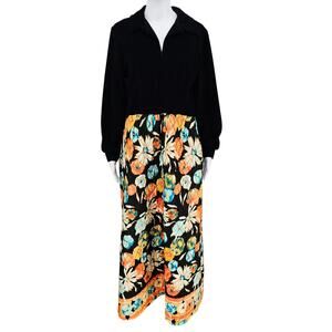 Vintage 70s Velvet House Coat Dress Black L